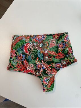 High-Waist Floral Bikini Bottoms - Green Multi